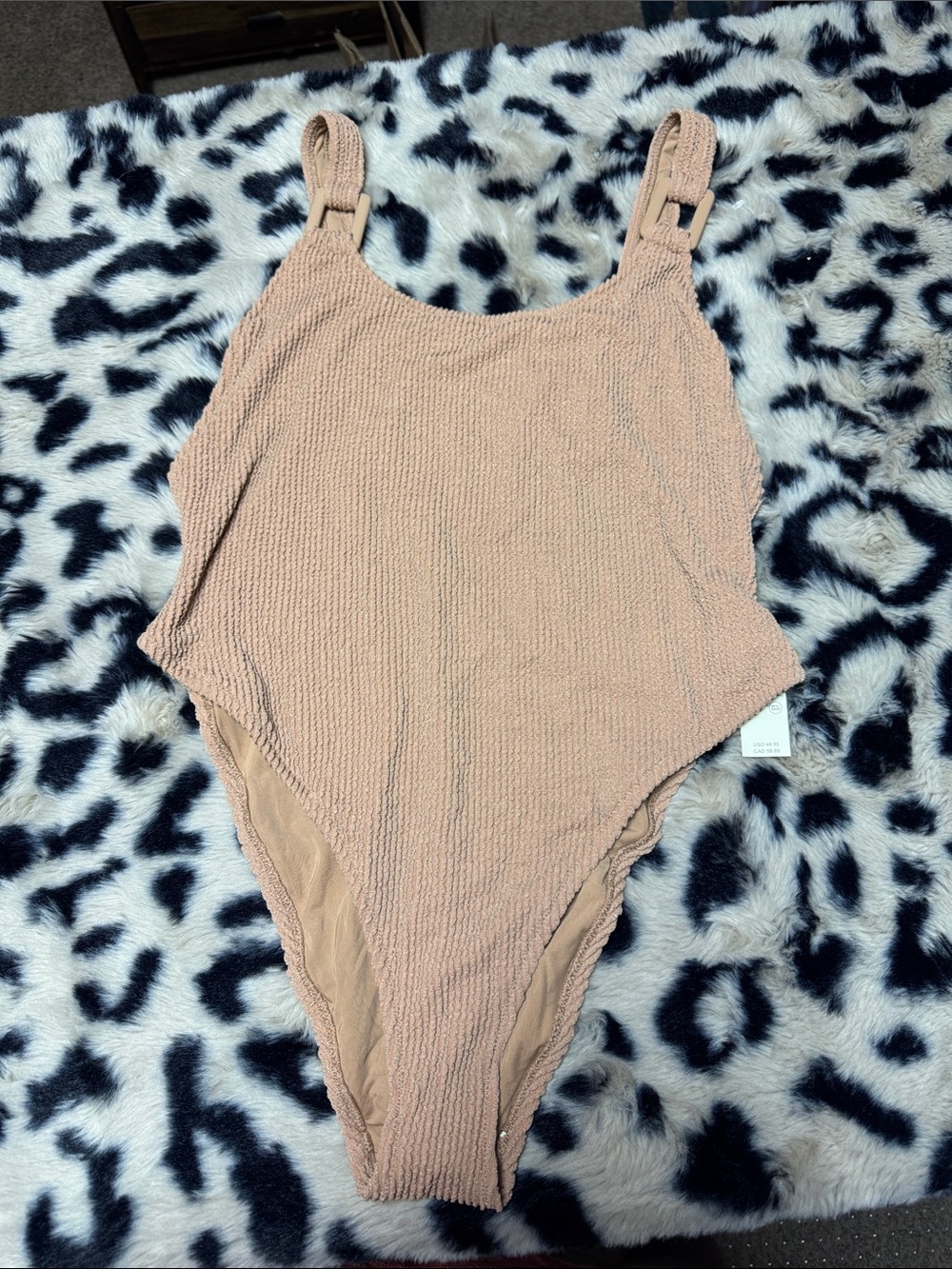 aerie Smocked One-Piece Swimsuit in Taupe
